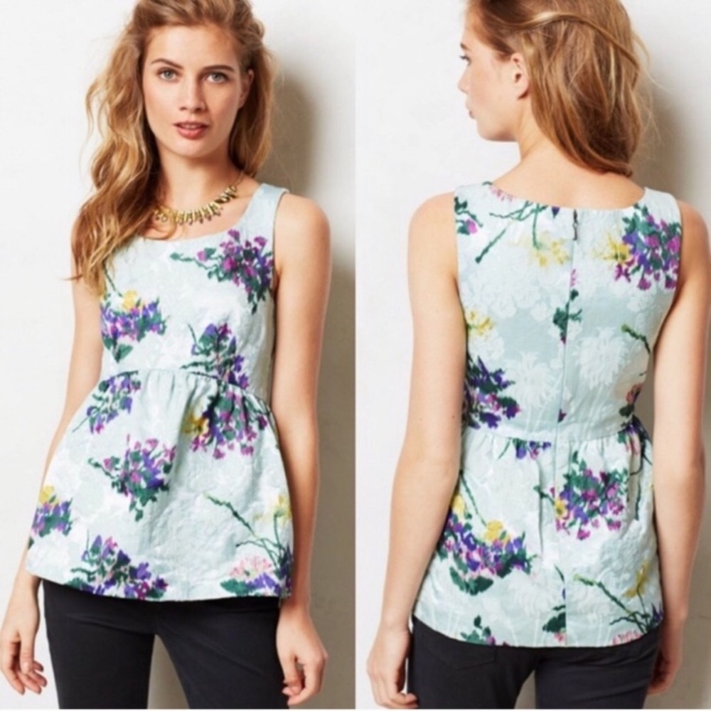 Anthropologie Leifsdottir Brocade Peplum Tank size 2 - Picture 2 of 10